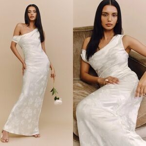reformation ailsa silk dress Reformation Ailsa Silk Dress In Ivory Jacquard - 70% Off